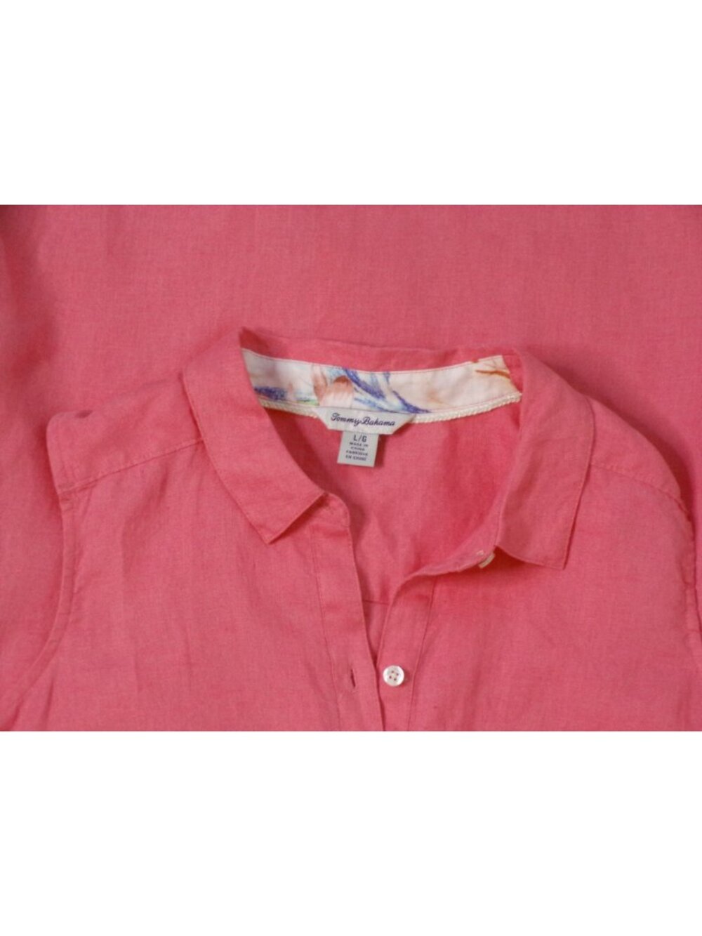 🆕TOMMY BAHAMA Two Palms Linen Shirt Dress Belted Pockets Coral Large - Picture 10 of 10